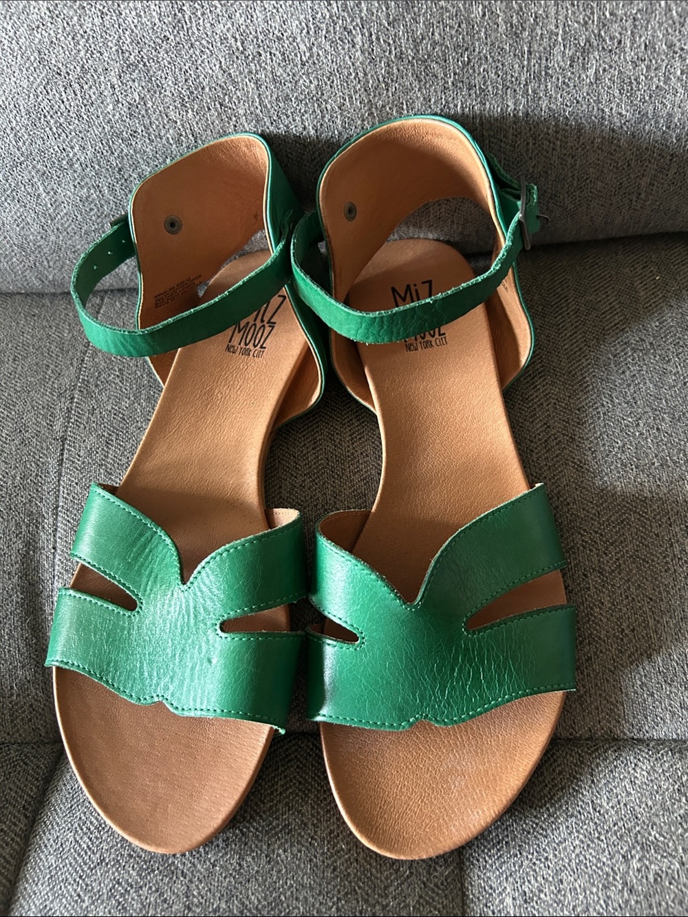 Miz Mooz Green Leather Ankle-Strap Sandals